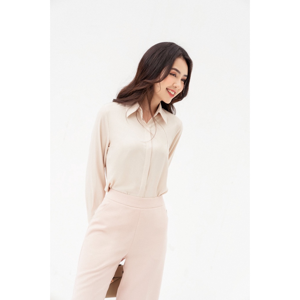Sơ mi cổ đức nẹp giấu khuy tay măng sec TIINSTORE AHD396