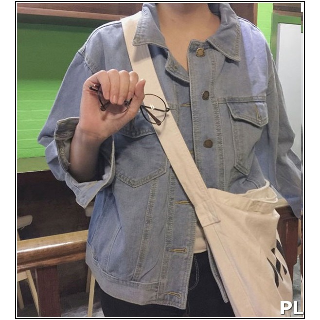 ÁO KHOÁC JEAN NỮ + NAM XANH NHẠT TRƠN FOME RỘNG ROCKTOM P#L22-9
