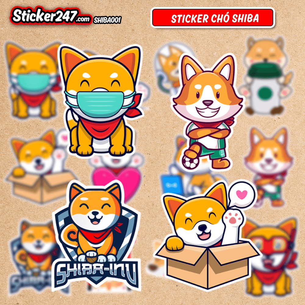 Sticker Chó ShiBa 𝑭𝒓𝒆𝒆𝒔𝒉𝒊𝒑 Sticker Dễ Thương Chống Nước, Decal Dán Mũ Bảo Hiểm, Vali, Đàn, Laptop - Cắt Sẵn