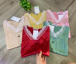 Bộ ngủ lụa viền ren cho nữ