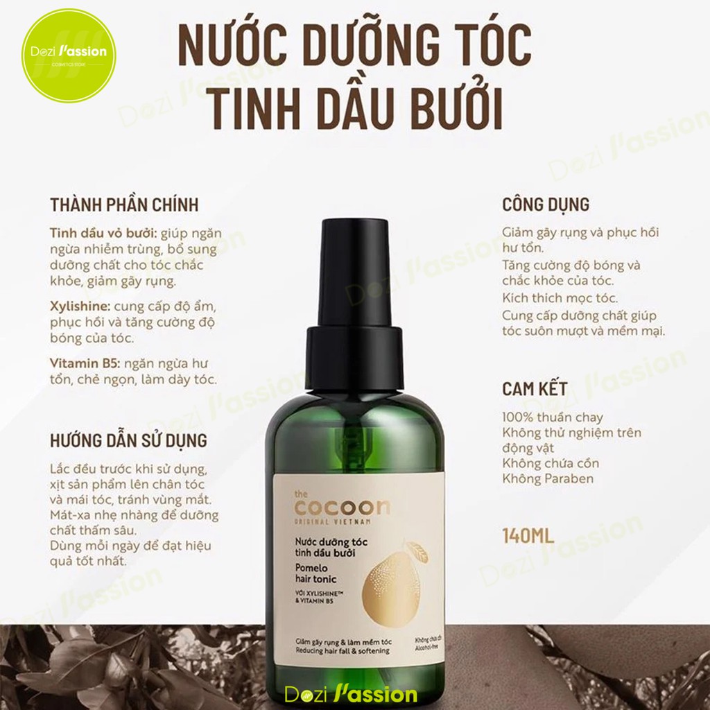 Nước Dưỡng Tóc Cocoon Tinh Dầu Bưởi Giúp Mọc Tóc, Giảm Rụng, Dưỡng Tóc Chắc Khỏe - Cocoon Pomelo Hair Tonic 140ml