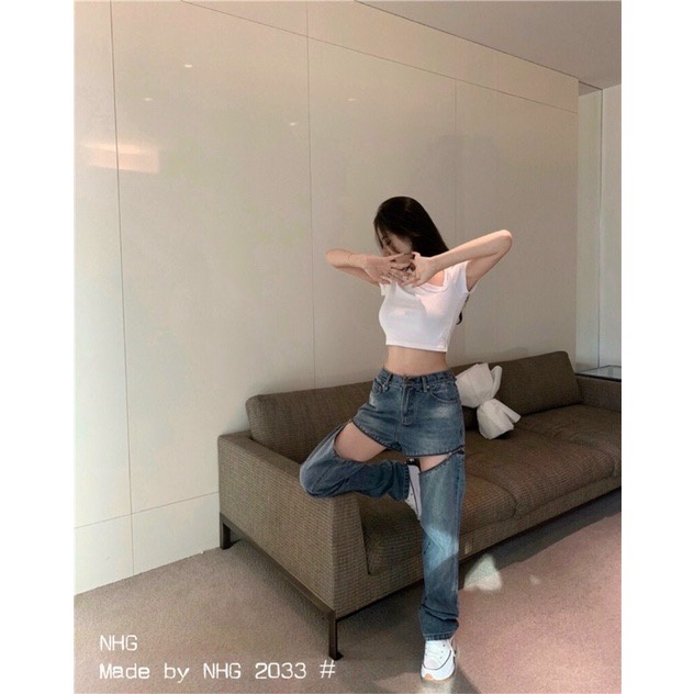 Quần jeans Ống Đứng Có Khoá Kéo Đùi