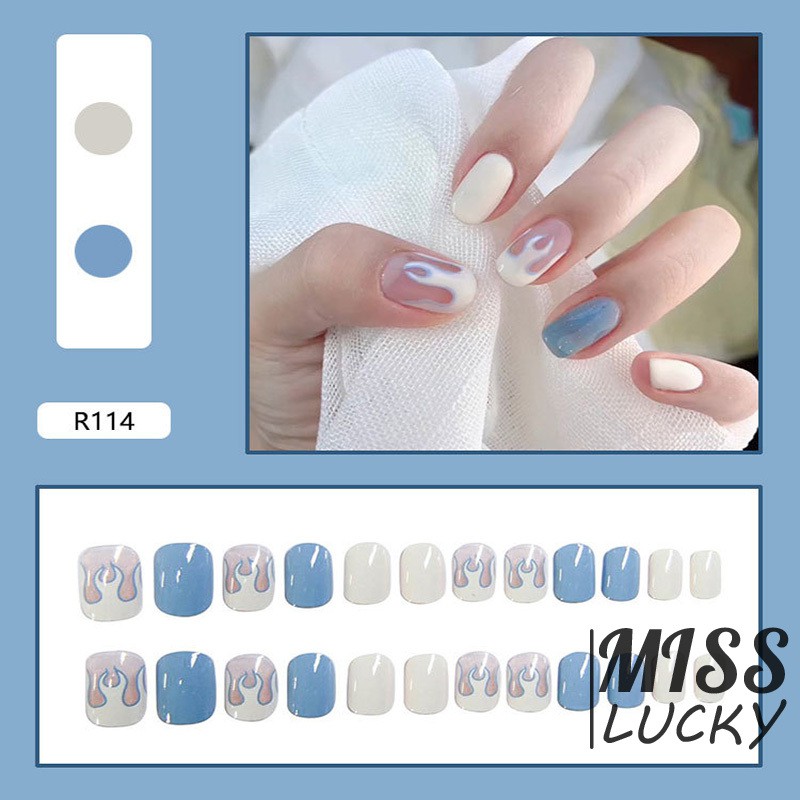 Set 24 Móng Tay Giả Họa Tiết Ngọn Lửa Độc Đáo Kèm Keo Dán