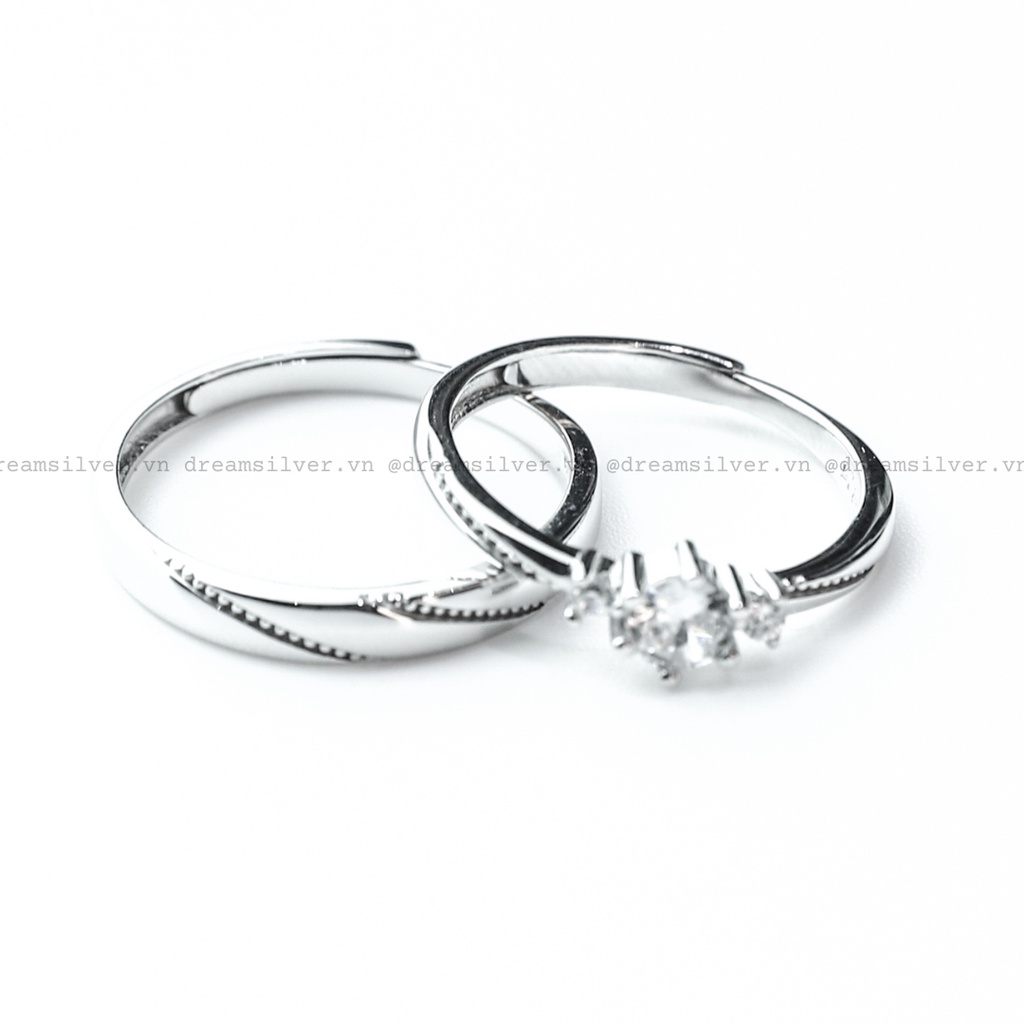 Nhẫn Đôi Bạc Dreamsilver, Nhẫn Cặp Diamond Love Chỉnh Được Size ND017