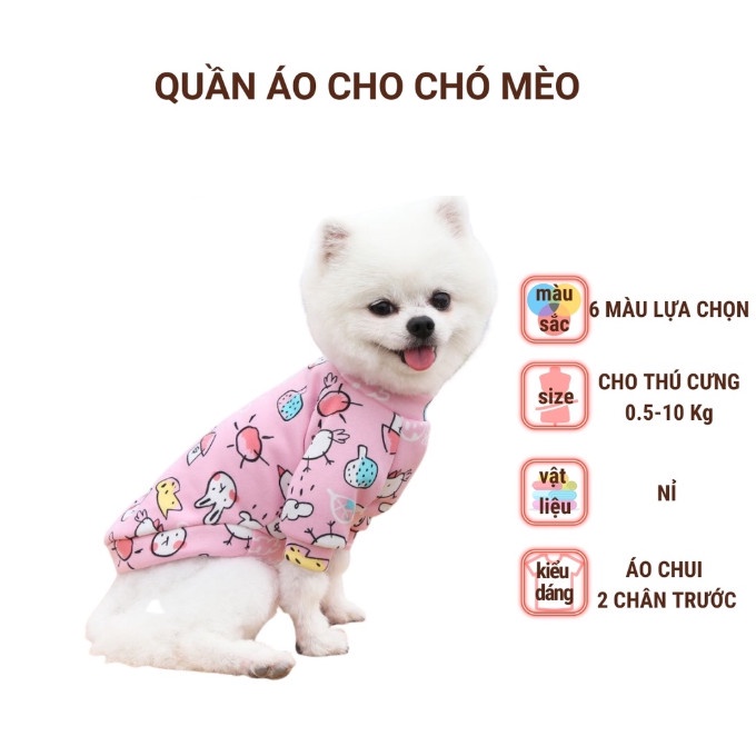 Áo Nỉ Họa Tiết Dễ Thương Siêu Đẹp Cho Chó Mèo Chất Mềm Mịn - Quần Áo Chó Mèo