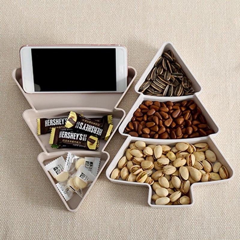 Đĩa Đựng Trái Cây 3 Ngăn Hình Cây Thông Giáng Sinh Dễ Thương