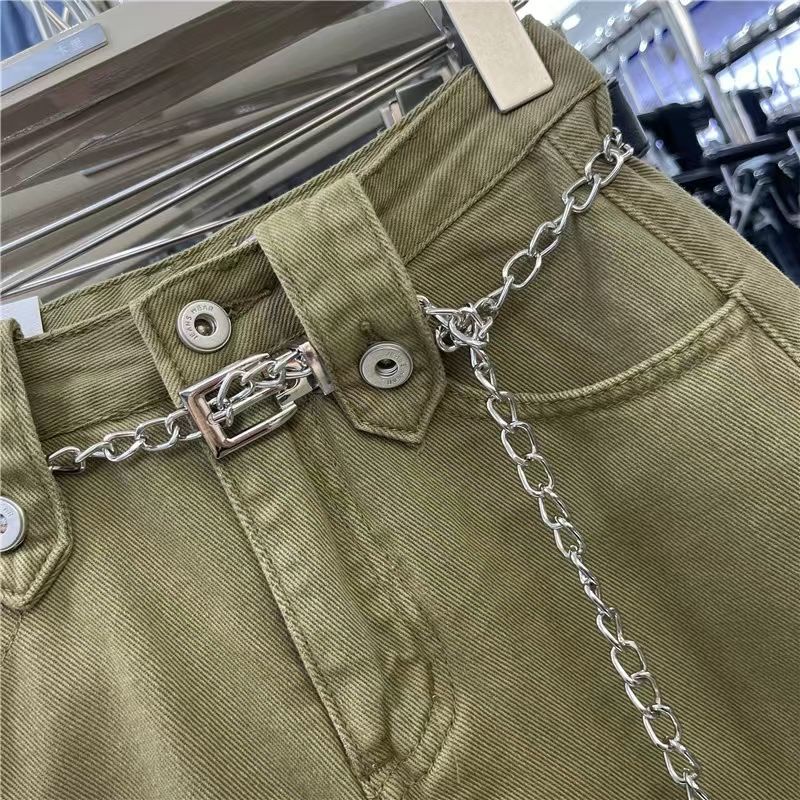 Jiashucheng Chân Váy Jean Chữ a Lưng Cao Thời Trang Cho Nữ