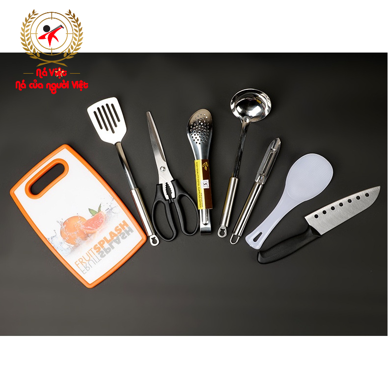 Bộ dụng cụ nấu ăn dã ngoại có túi đựng - Bộ dụng cụ nấu ăn 8 món dùng khi đi du lịch, dã ngoại [DCP5]]