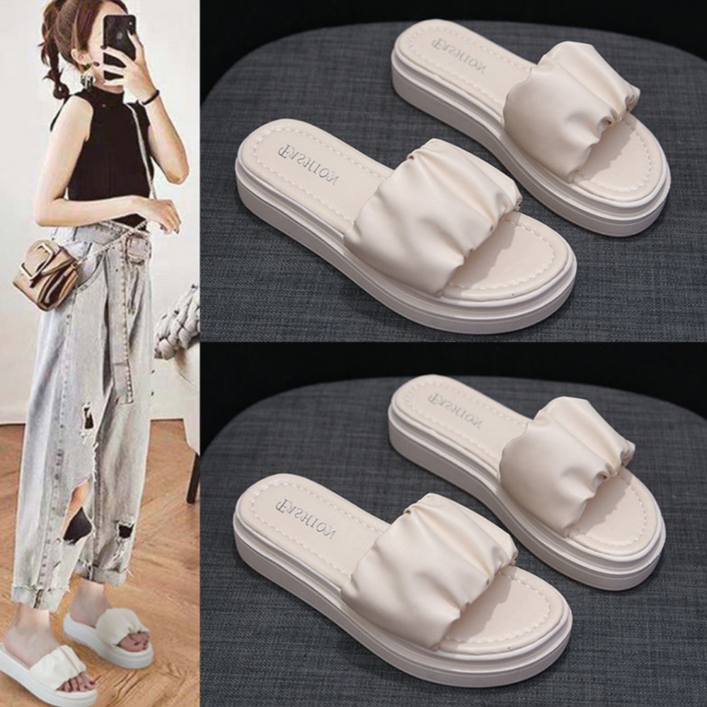 Dép Bánh Mì Dép Quai Ngang Nhúm Xếp Cực Xinh Đế PU Siêu Nhẹ 3P Mềm Êm,Cực Xinh