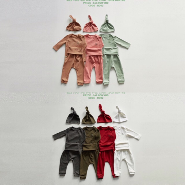 Bộ 3 chi tiết quần áo cạp cao +mũ Tre baby
