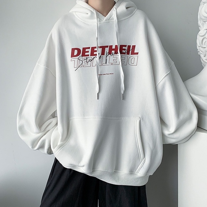 Áo hoodie dáng rộng in chữ phong cách thể thao năng động thời trang cho nam