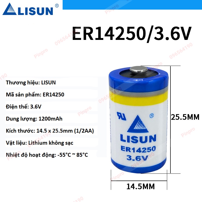 Pin Lisun ER14250 3.6V 1/2AA 1200mAh pin nhiệt kế ẩm chính hãng