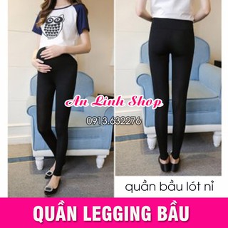 Combo 2 quần leging bầu lót nỉ lông | quần áo bầu mùa đông | đồ bầu thu đông