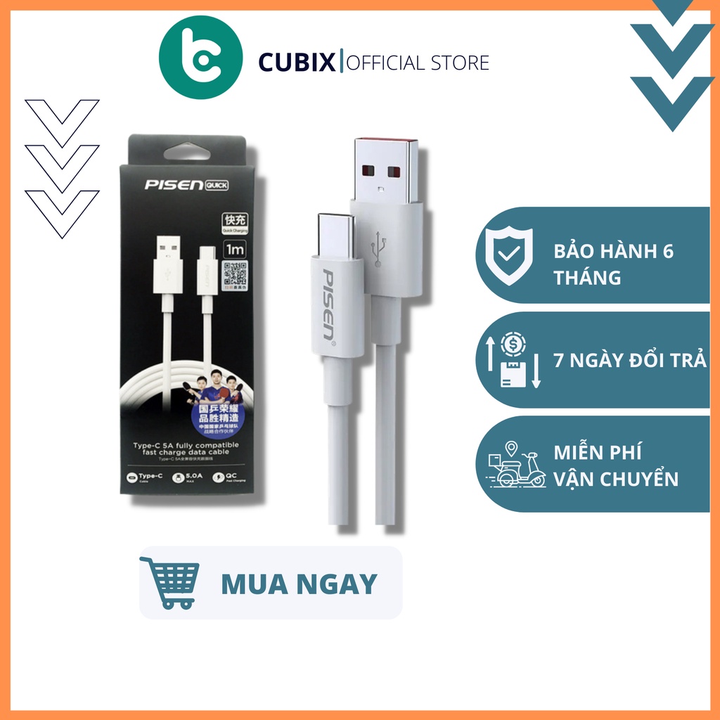 Cáp Sạc Nhanh Pisen đuôi Type C 5A Super Charge dành cho Android