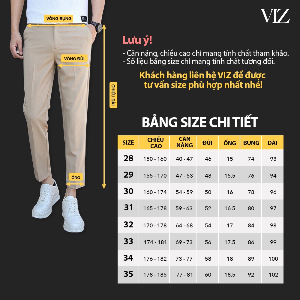 Quần âu nam basic hàn quốc dáng baggy suông kem , đen vải dày dặn co giãn tốt thương hiệu VIZ