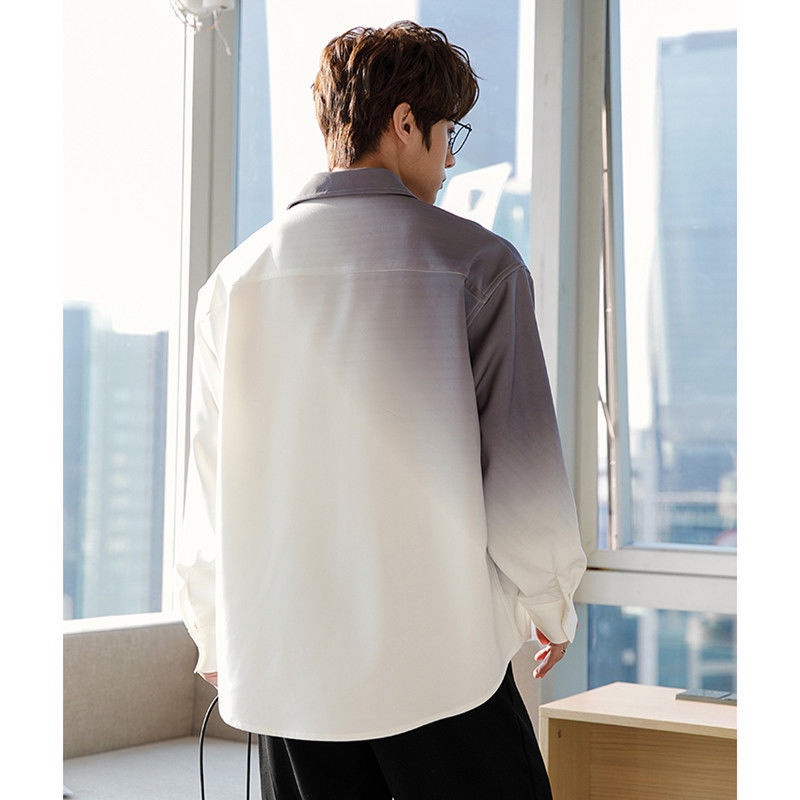 Áo Sơ Mi Tay Dài Dáng Rộng Màu Gradient Phong Cách Hàn Quốc Thời Trang Xuân Hè Cho Nam