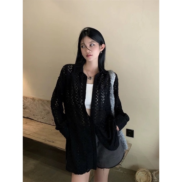 Áo sơ mi đan lưới phong cách cổ điển