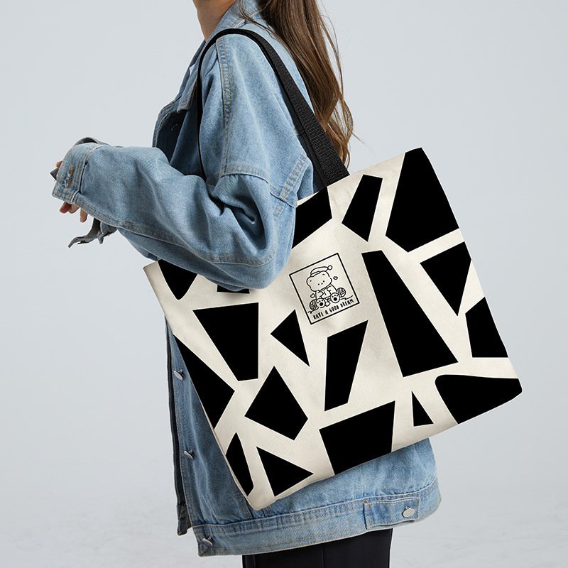 Túi Tote Đeo Chéo Vải Canvas Phong Cách Hàn Quốc Dung Tích Lớn