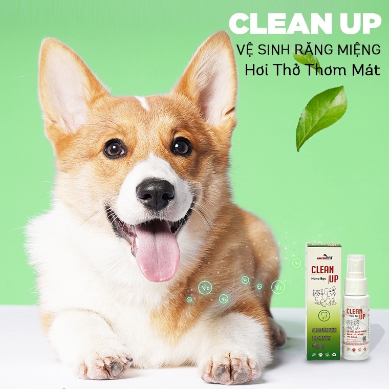 [ Clean Up] Xịt thơm miệng chó mèo , thú cưng ngừa sâu răng khử mùi răng miệng chó mèo 30ml AMITAVET