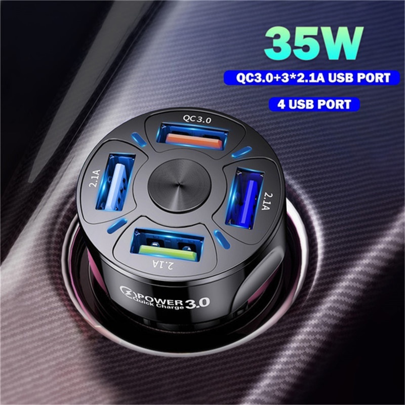 Củ sạc nhanh 4 cổng USB 30W 3.0 7A cho xe hơi