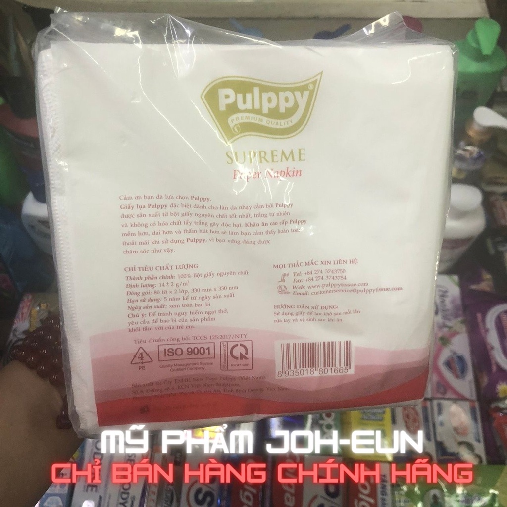 Khăn giấy ăn cao cấp Pulppy Supreme 2 lớp gói 80 tờ