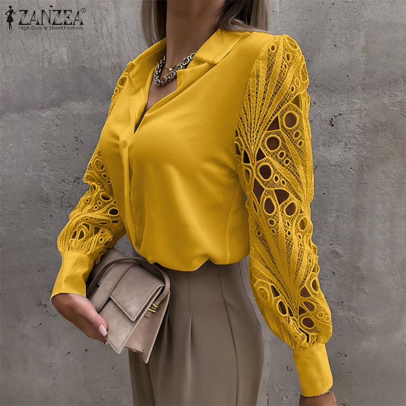 Zanzea Áo Sơ Mi Nữ Dài Tay Cổ Bẻ Form Dài Rộng Thời Trang Hàn