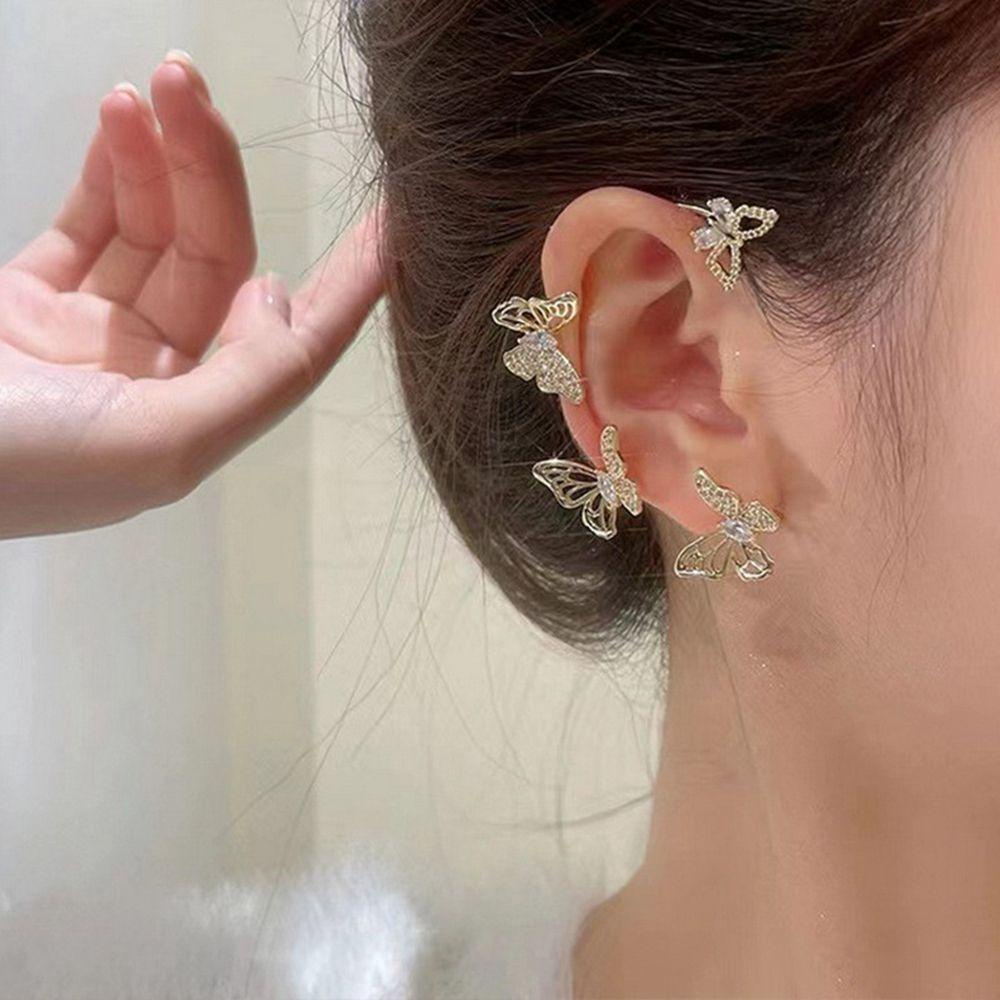 QQMALL Bông Tai Hình Bướm Bằng Kim Loại Lấp Lánh Sang Trọng Cho Nữ