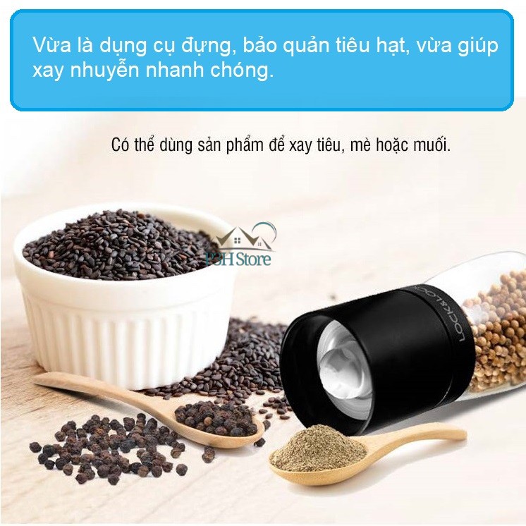 [Mã 253LIFESALE giảm 8% đơn 99K] Cối xay tiêu thủy tinh Lock&amp;Lock dung tích 140ml lưỡi sứ nắp gỗ sồi tiện dụng CKO115