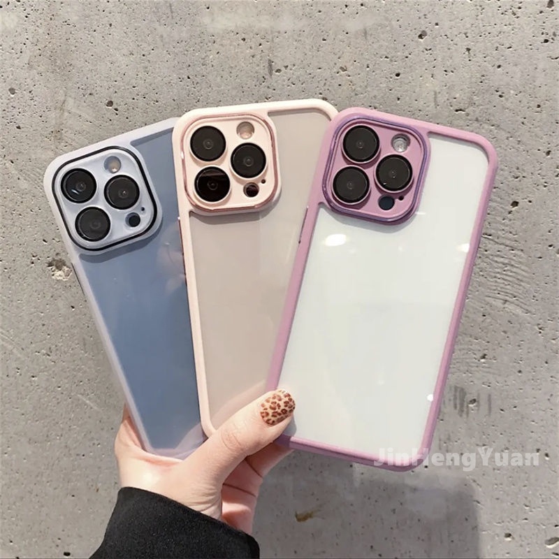 Ốp Điện Thoại Acrylic Trong Suốt Kèm Móc Xỏ Ngón Kim Loại Sang Trọng Cho IPhone 12 13 14 Pro Max
