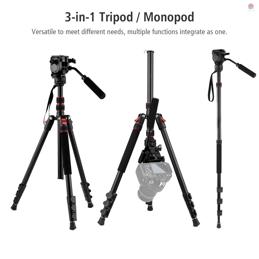 Giá Đỡ Ba Chân Andoer Bằng Nhôm Chuyên Nghiệp 200cm/78.7inch 4 Phần Chỉnh Được 8KG Kèm Đầu Nghiêng 3 Chiều Cho Máy Ảnh DSLR