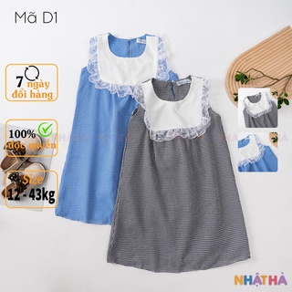 Váy bé gái kẻ D1 siêu xinh mùa hè chất đũi xốp cực mát size đại từ 12-43kg