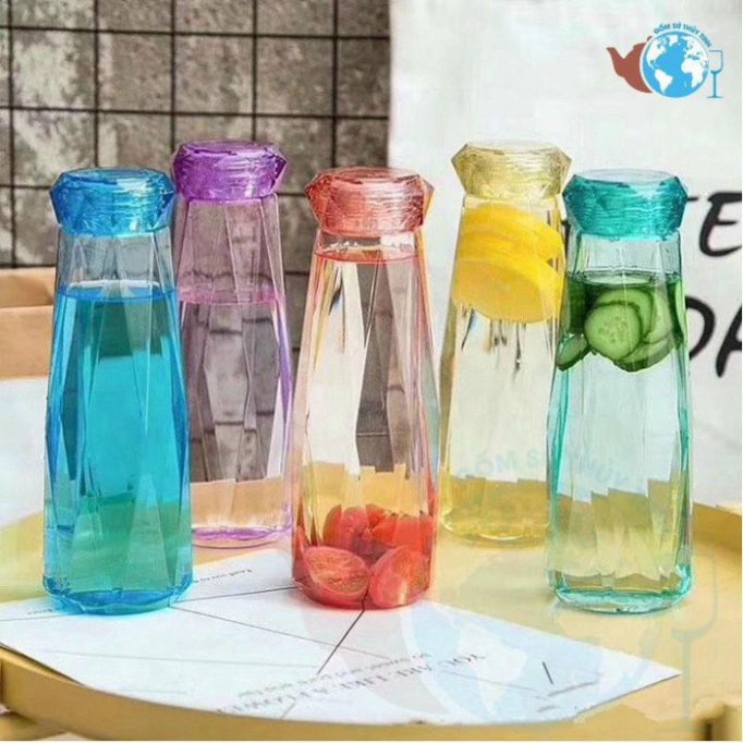 Bình nước thủy tinh mô phỏng Kim cương, dung tích 450ml, chai nước thủy tinh momo247