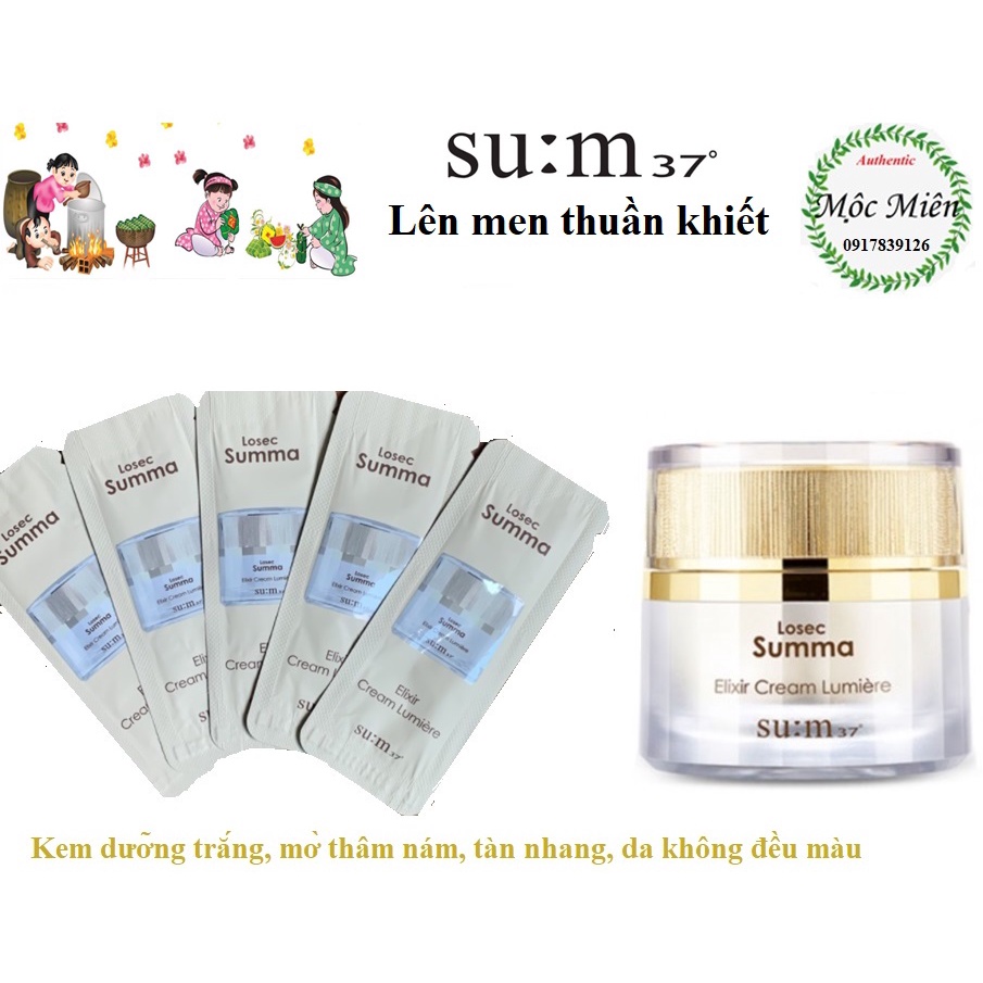 Gói kem dưỡng tái sinhda, trắng da Su:m37 LosecSumma Elixir Cream Lumiere 1ml