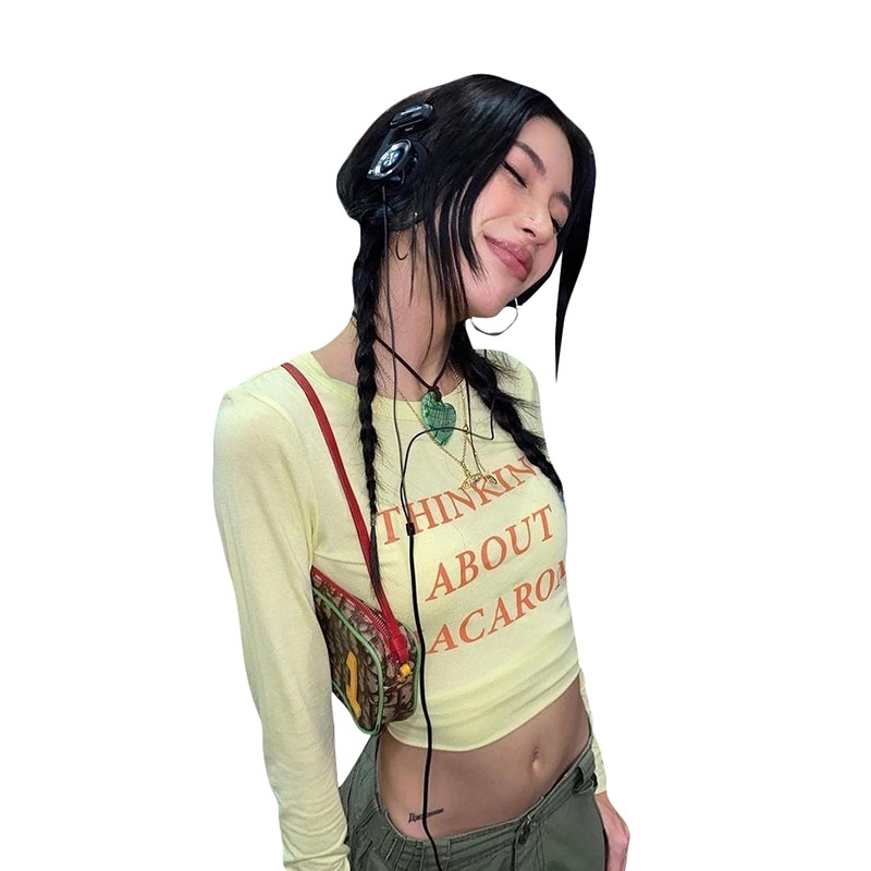 Áo Thun Tay Dài Cổ Tròn In Chữ Phong Cách Đường Phố Cá Tính Cho Nữ