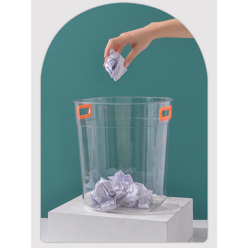 Thùng Rác Tái Chế Hình Vuông Trong Suốt Với Tay Cầm Silicon Tiện Dụng Cho Gia Đình / Phòng Khách / Phòng Ngủ / Nhà Bếp