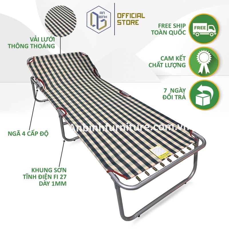 Giường xếp An Bình cỡ rộng, vải lưới cao cấp, khung fi27 dày 1mm - Hàng cao cấp