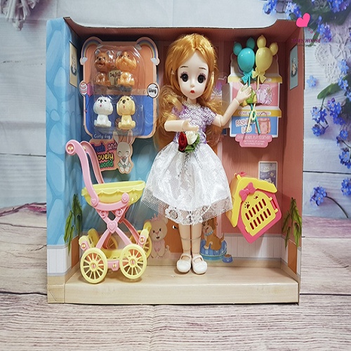 Búp Bê Công Chúa Có Khớp BJD Kèm Phụ Kiện Xe Đẩy Thú Cưng
