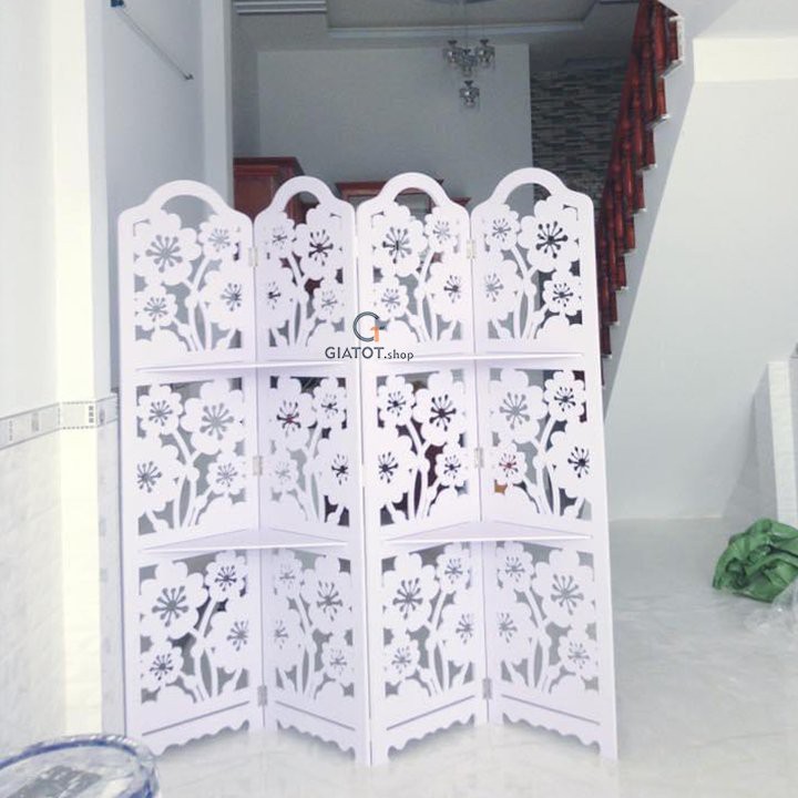 Vách ngăn bình phong hình hoa mai GTS315 bằng gỗ CNC cao cấp