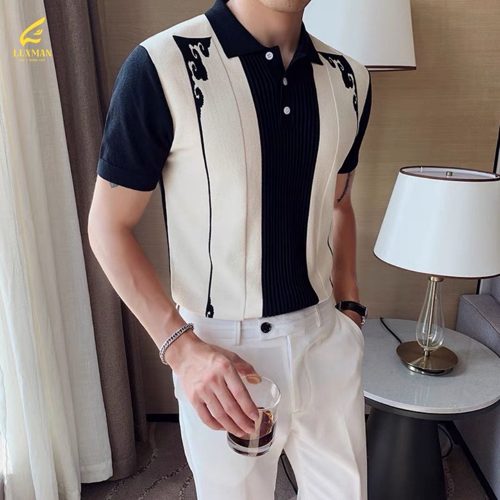 Áo polo nam ngắn tay phong cách Hàn chất liệu dệt kim hàn cao cấp thương hiệu Luxman