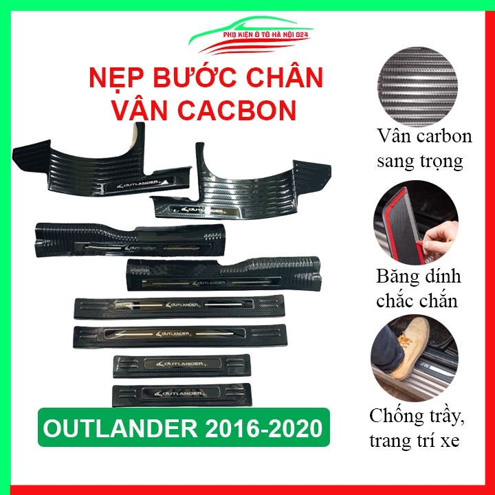 Ốp bậc cửa, nẹp bước chân Outlander 2016-2020 vân cacbon chống trầy bảo vệ trang trí xe