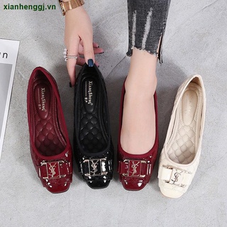 Giày búp bê da đế mềm mũi vuông đính nơ thời trang cho nữ