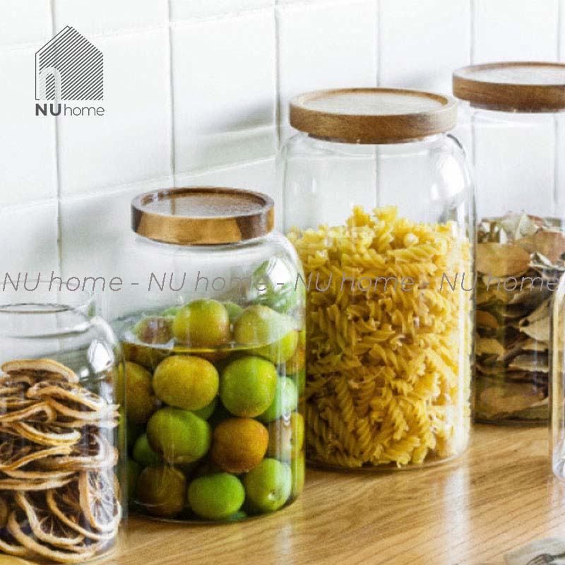 nuhome.vn | Hũ thuỷ tinh nắp gỗ kích thước lớn - Sabi, bình ngâm trái cây, lọ thuỷ tinh ngâm hoa quả, bình đựng đồ khô