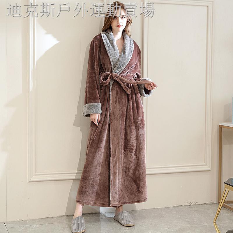 Áo Choàng Tắm Dáng Dài Vải Flannel Lông Cừu San Hô Thời Trang Mùa Đông Cho Nữ