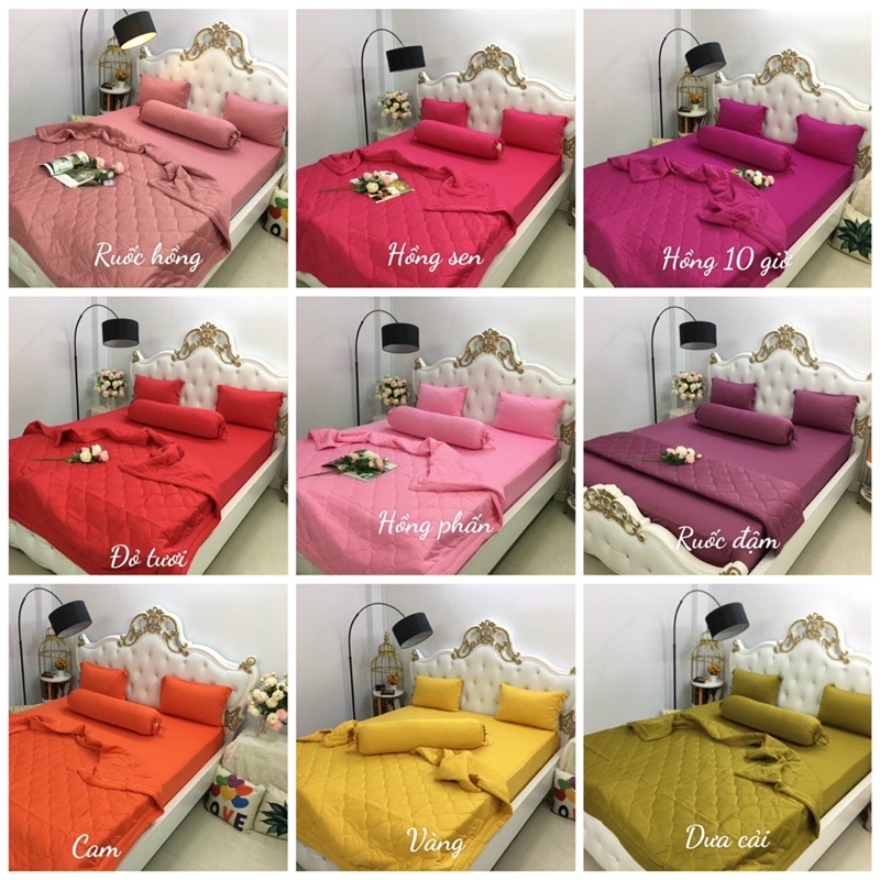 Bộ drap thun trơn 4 món - ga giường + 3 vỏ gối (ko mền) dành cho nệm thấp dưới 15cm