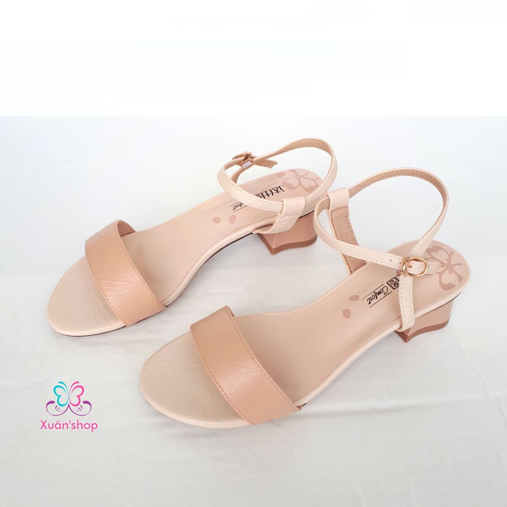 Sandal Dusto quai ngang da mềm, gót vuông 4.5cm (có sẵn)