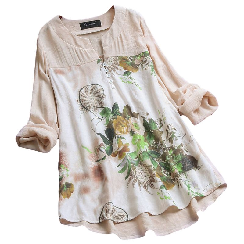 Áo Thun Tay Dài Dáng Rộng Họa Tiết Hoa Giáng Sinh Dễ Thương