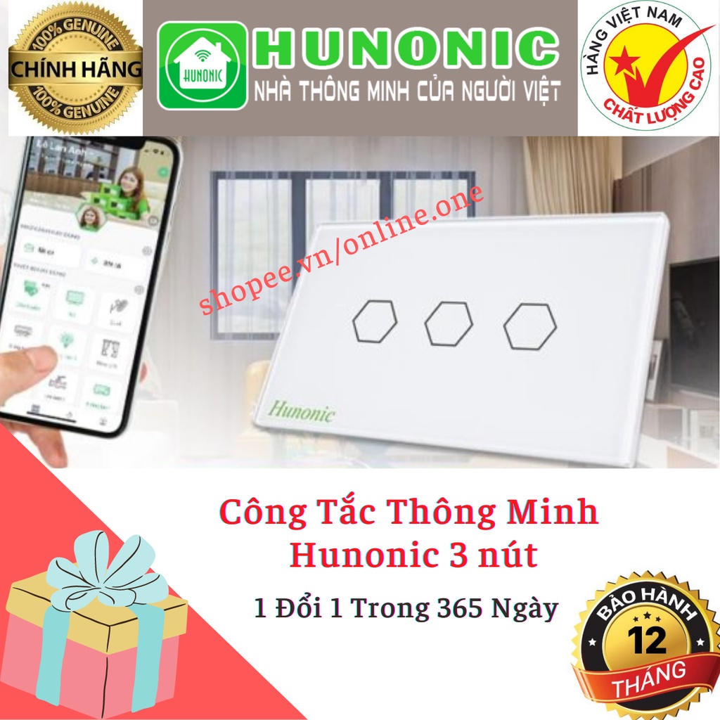Công Tắc Cảm Ứng Thông Minh Hunonic 3 nút. Điều Khiển Từ Xa. Hẹn Giờ Tự Động. Đơn Giản. Dễ Sử Dụng. Nhà Thông Minh