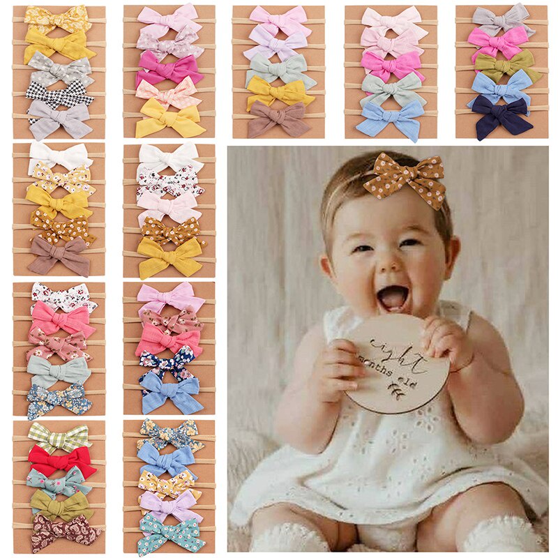 Set 5 Băng Đô Vải Lanh Mềm Mại Co Giãn Dành Cho Bé Gái Sơ Sinh