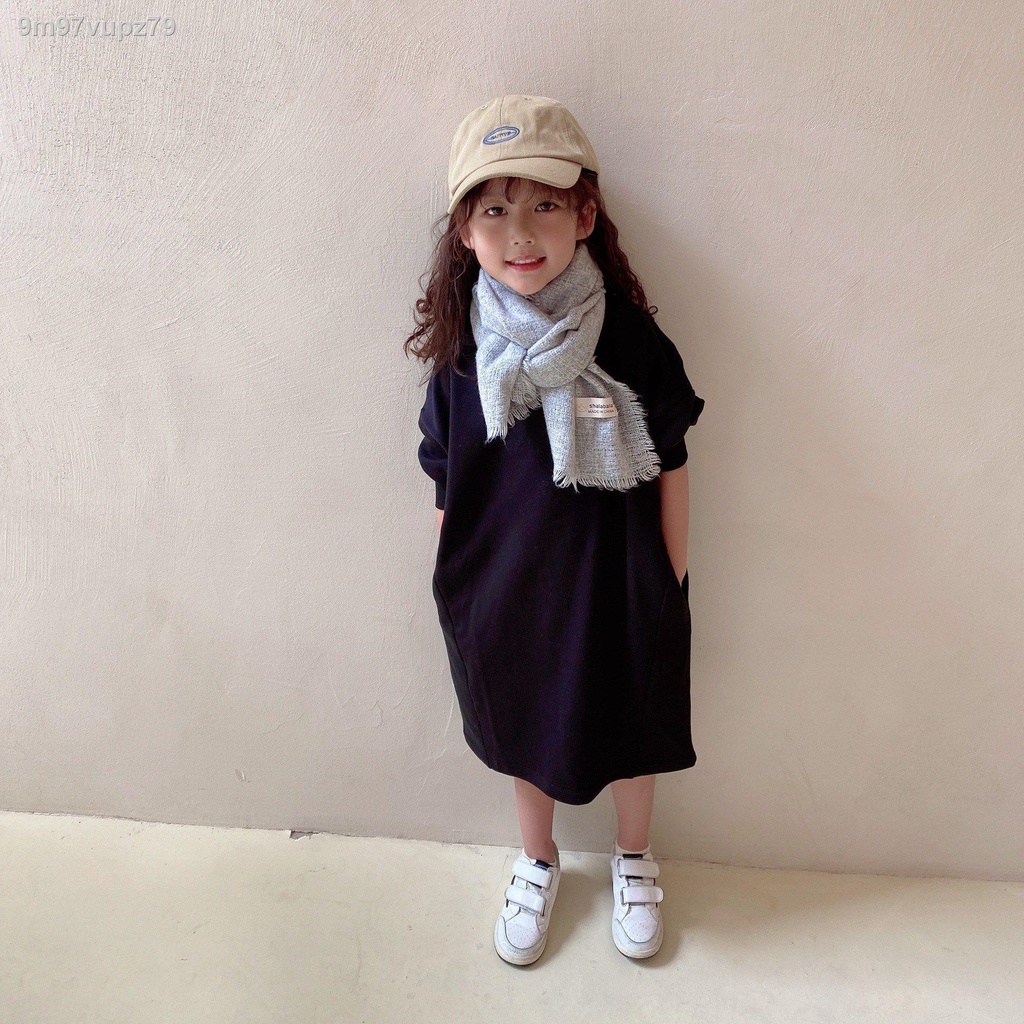 Váy midi dài tay trẻ em vừa và nhỏ 2020 mùa thu mới bé gái 3 cotton giản dị 4 hàn quốc 5 áo len mỏng 6