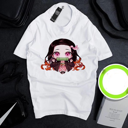 Áo thun Cotton Unisex - Nhân vật Kamado Nezuko - Kimetsu no Yaiba - Chibi - Nezuko đáng yêu